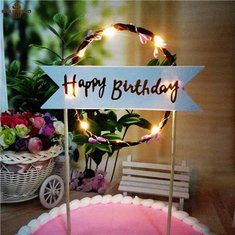 Happy Birthday Cake Topper With LED Cake Decorations