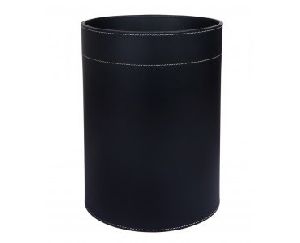 Black Highshine Leather Waste Paper Basket