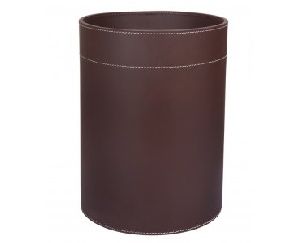 Brown Leather Waste Paper Basket