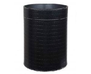 Croco Black Highshine Leather Waste Paper Basket