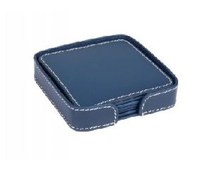 Navy Blue Leather Square Coaster