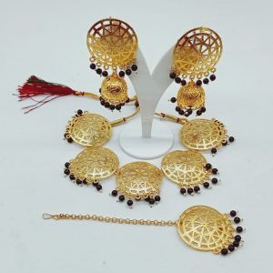 Black Beads Golden Tone Choker Necklace