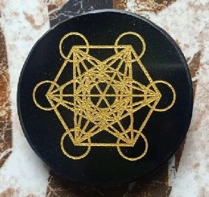 Black Tourmaline Disc with Metatron Chakra Platonic Engraved