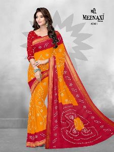 Meenaxi Rajwadi Bandhani Cotton Saree with Blouse Piece