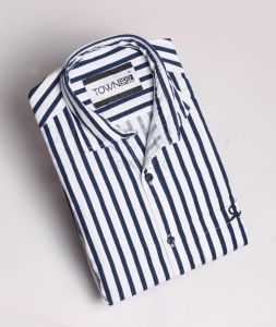 Blue Full Sleeves Cotton Stripe Shirt