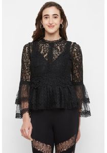 Lace And Mesh Overlay Top