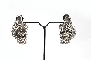 German Silver Earrings - Peacock shaped