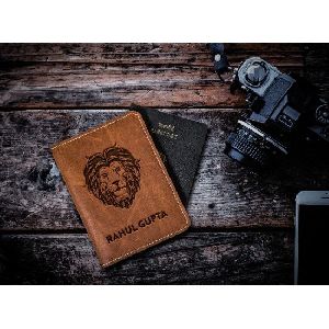 Lion Design Leather Personalized Passport Cover