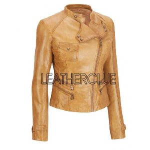 Womens Beige Colored Leather Jacket