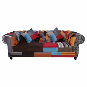Rajtai Multi Color Design Velvet Double Sofa