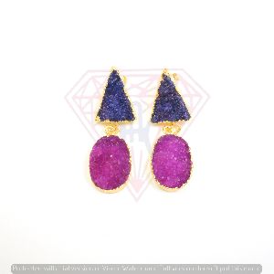 Triangle And Oval Shape Stud Earring With Gold Plated