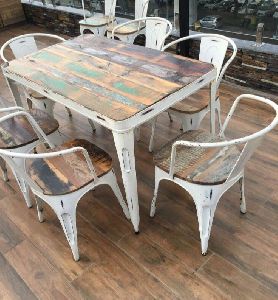 6 Seater High Antique Designed Dining Table Set with 6 Chairs
