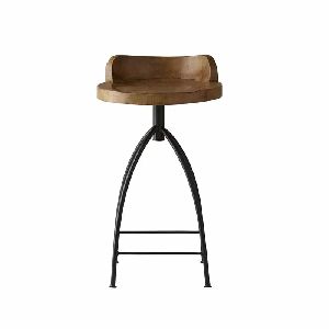 Low Back Rest Wooden Top and Iron Base Stool