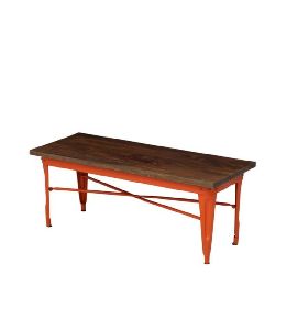 Metal Base and Wooden Top Bench