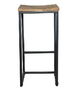 Rajtai Iron / Metal and Wood Bar / Kitchen / Cafe / Counter Backless Bar Stool (Black Color)