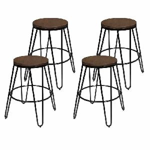 Set of 4 Wooden Top Bar Stool with Iron Legs