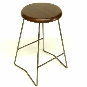 Wooden Top Bar Stool with Iron Legs