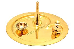 Pure Brass OM Design Pooja Thali Set