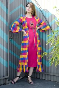 Cotton Slub Rani Pink Kurti