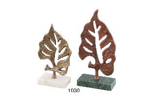 Leaf Sculpture With Marble Bases With Brass &amp; Copper Antique