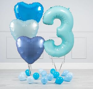 Number 3 & 3 Blue Heart Shape Balloons