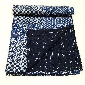 Indigo Print Multi Patch Work Bedsheet