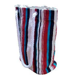 12 Oz Natural Canvas Multicolor Striped Print Tote Bag