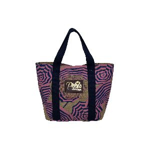 PP Laminated Jute Tote Bag With Two Color Overall Umbrella Print