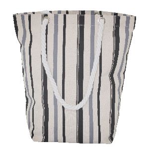 Twisted Rope Handle Stripe Print 12 Oz Natural Canvas Tote Bag