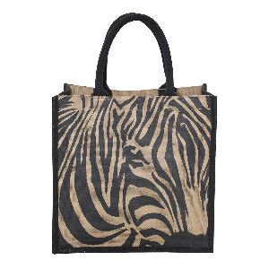 Zebra Texture Print PP Laminated Jute Tote Bag