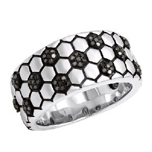 0.33 Ct. Soccer Ball Ring Black Diamonds Band For Men in Sterling Silver
