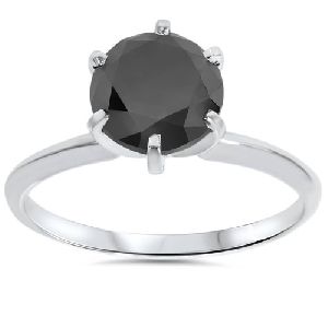 1.00 Ct Black Diamond Solitaire Ring 14k White Gold