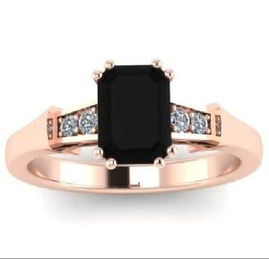1.00 Ct Emerald Cut Black Diamond Engagement Ring 14k Rose Gold