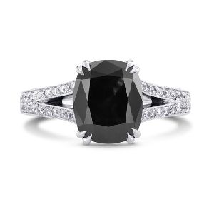 3.00 Ct Oval Shape Black Diamond Engagement Ring 14k White Gold