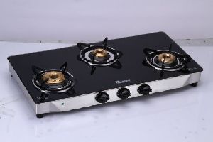 Quba 3 Burner Black Glass Gas Stove