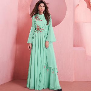 3/4th Sleeve party wear gown, Size : L, M, S, XL, Feature : Anti