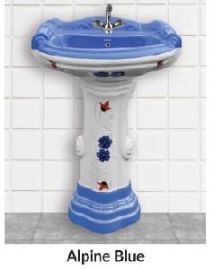 Alphine Blue Vitrosa Big Sterling Pedestal Wash Basin