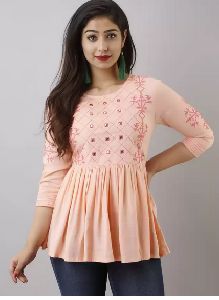Embroidered Women Pink Casual Top