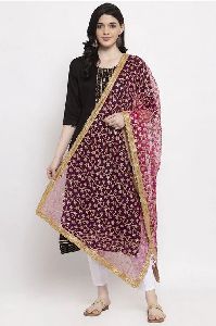 Magenta Embellished Net Dupatta