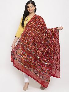 Red Embroidered Net Dupatta