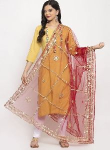 Red Gotta Patti Net Dupatta