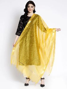 Yellow Printed Silk Dupatta