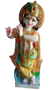Painted Marble Krishna Statue