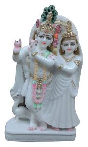 Painted Marble Radha Krishna Statue