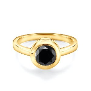 1.00 Ct. Natural Black Diamond solitaire ring In 14k Yellow gold
