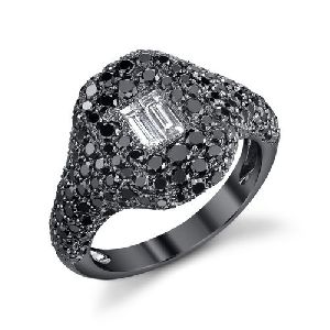 1.70 Ct. Black Diamonds Pinky Ring In Rhodium Plated For Women's