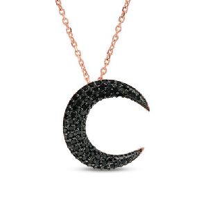 2.25 Ct Half Moon Style Black Diamond Pendant in 14k Gold