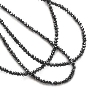28 Inch. Natural Round Black Diamond Faceted Beads Necklace