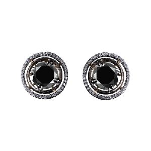 3.00 Ct. Black Diamond Halo Stud Earrings In 14k White Gold