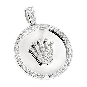 3.50 Ct White Diamonds Hip Hop Style Crown Diamond Pendant 14k Gold